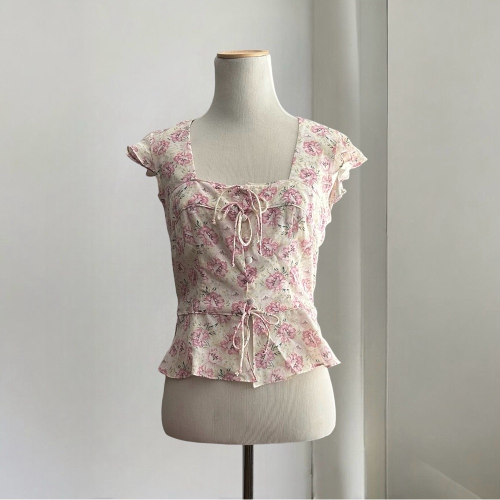 Intermix Floral Iris Print Silk Top